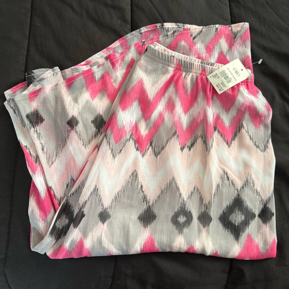 CATO NWT Pink/Gray/Black Zig Zag Long Light Skirt Women’s L